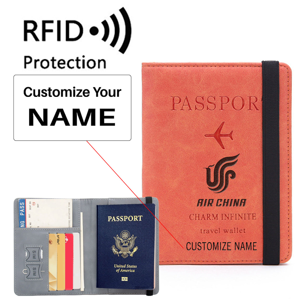 Air China Airlines Designed Passport Cover Travel Wallet Passport Holder