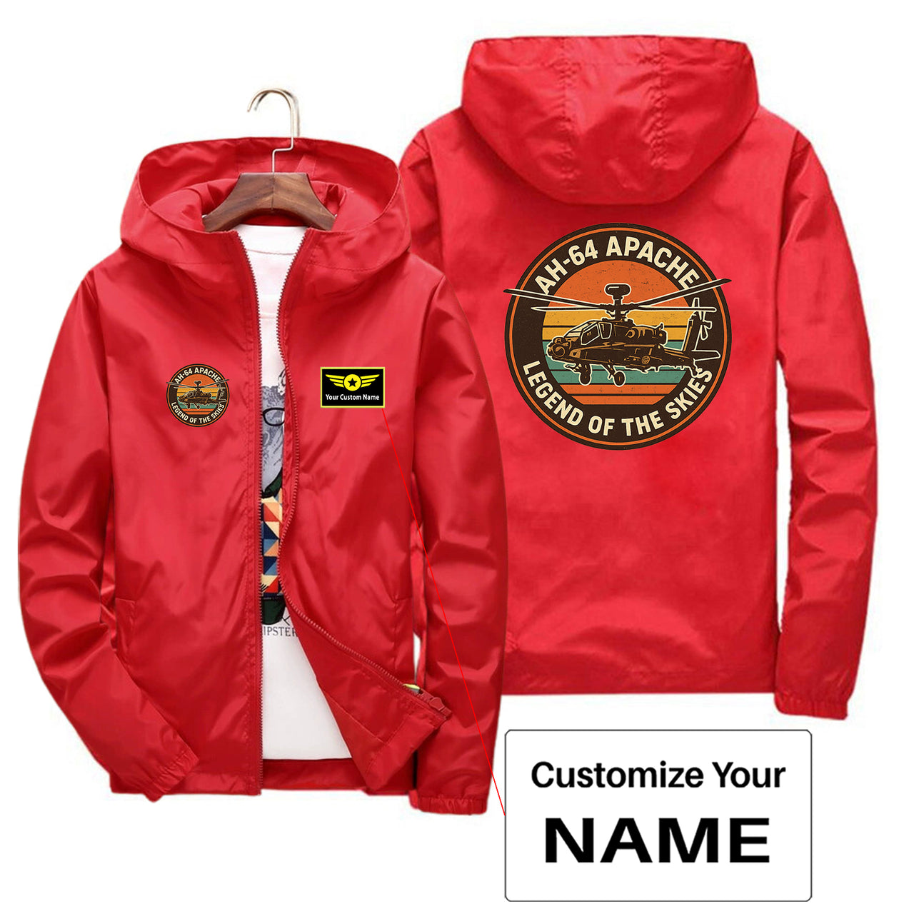 Retro Apache AH-64 Designed Thin Windbreaker Jackets