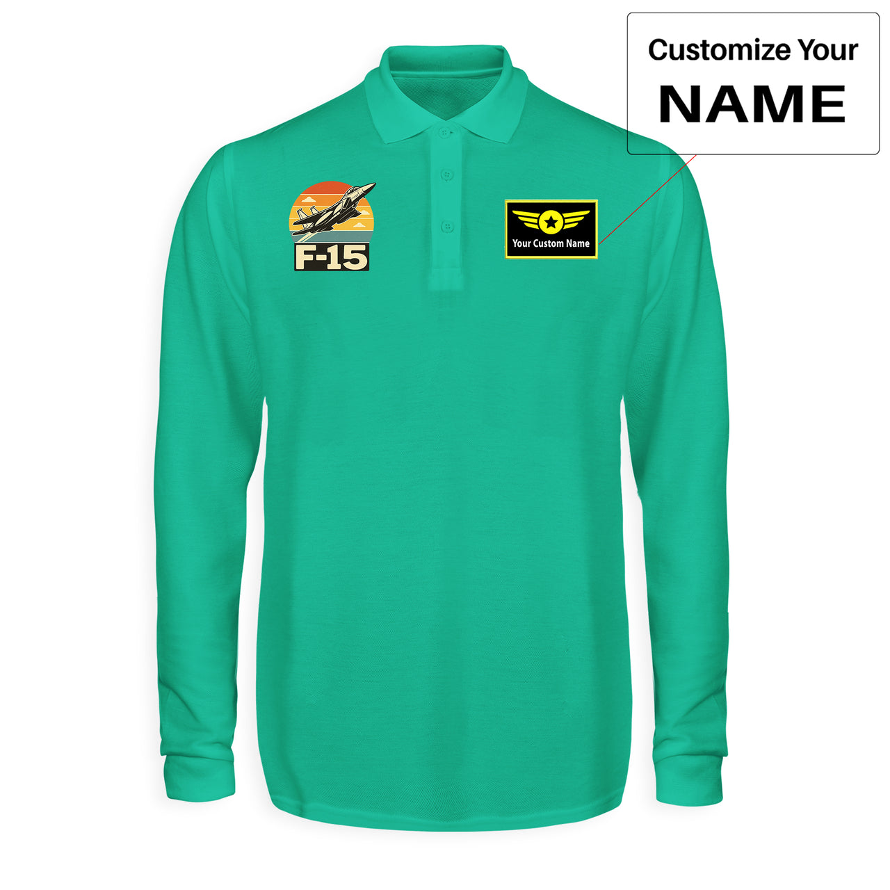 Retro Fighter Jet F15 Designed Long Sleeve Polo T-Shirts