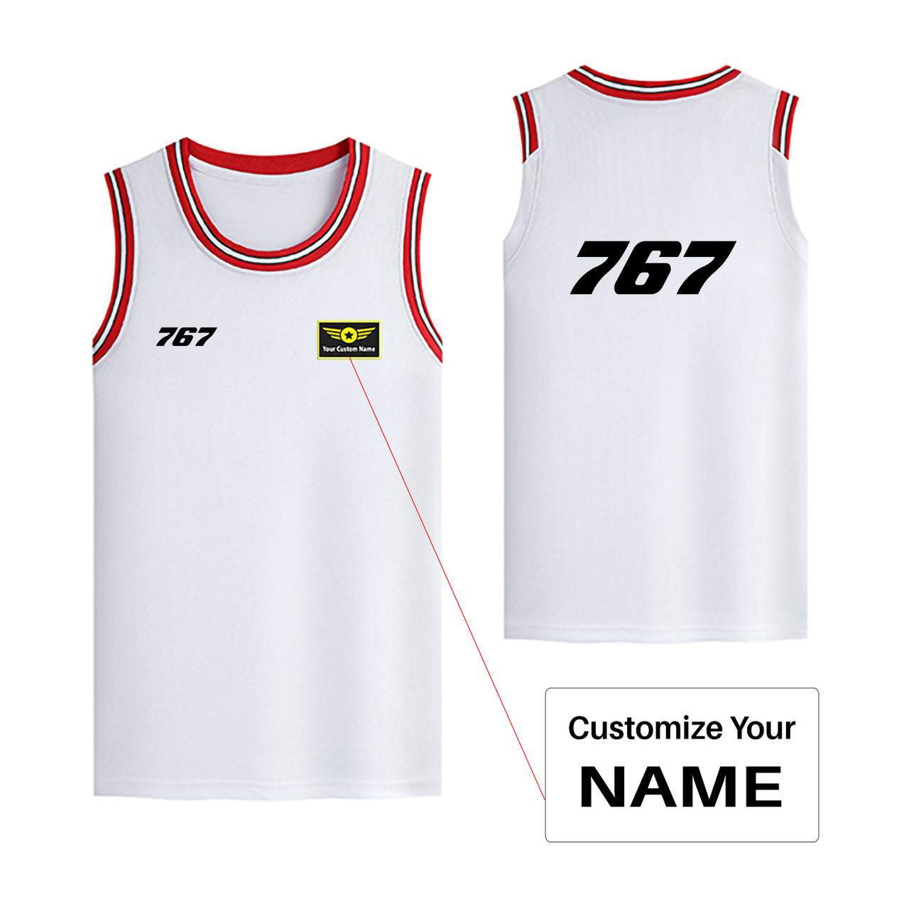 767 Flat Text Designed Basketball Style Sports Tank Tops