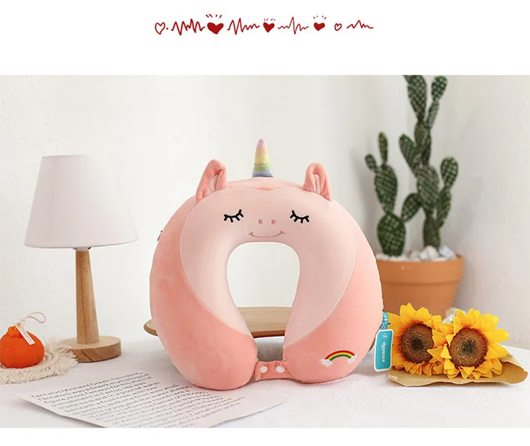 Cartoon U-Shaped Memory Cotton Neck Pillow: Soft Travel Headrest