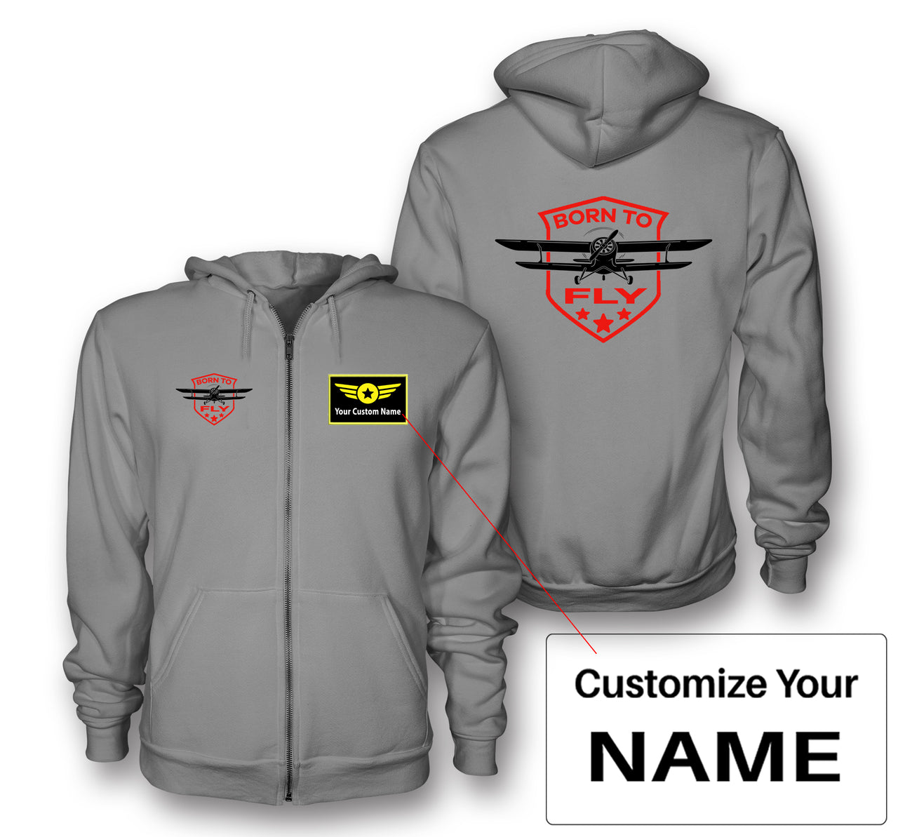 Born To Fly Designed Designed Zipped Hoodies