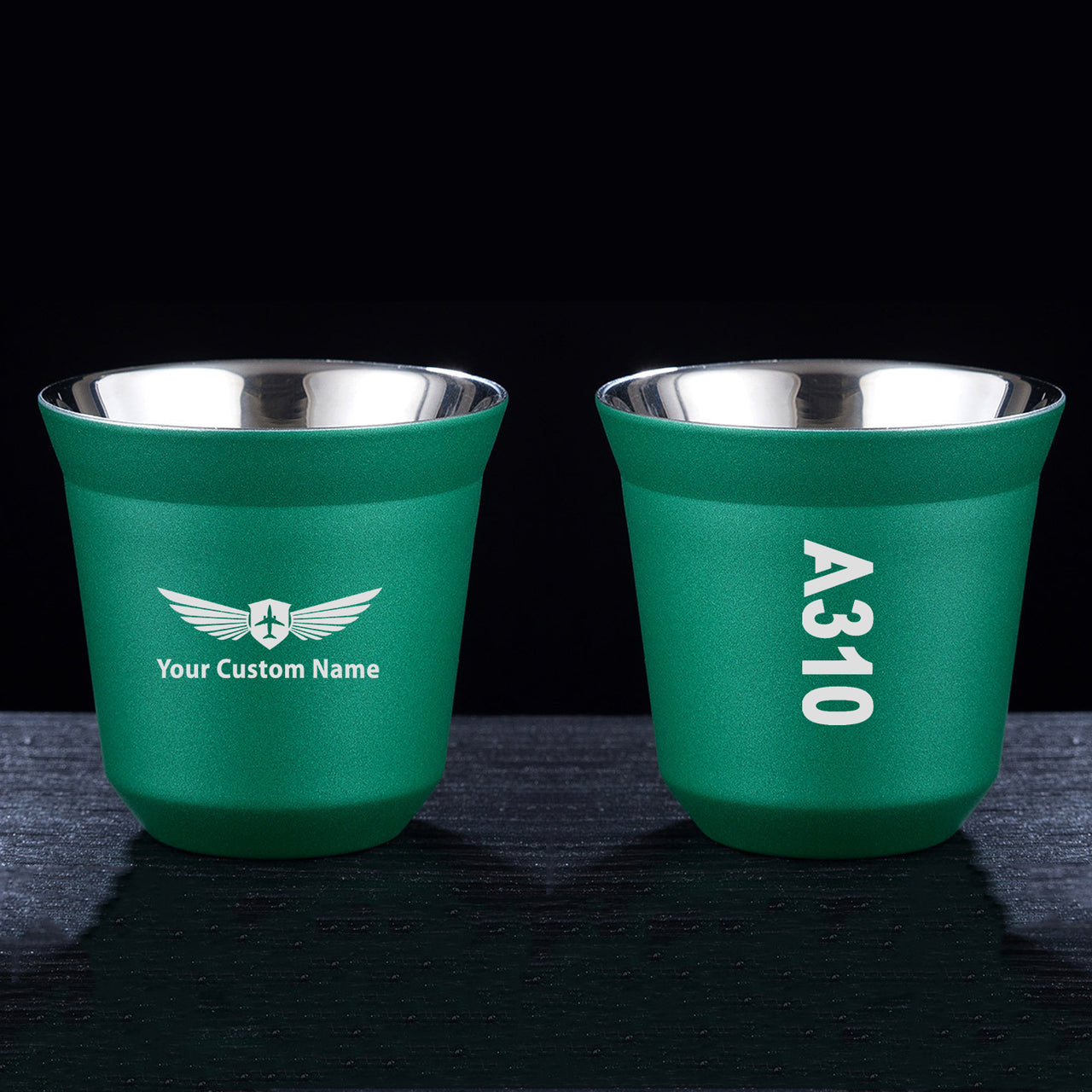 A310 Text Designed Double Wall Stainless Steel Coffee Mugs