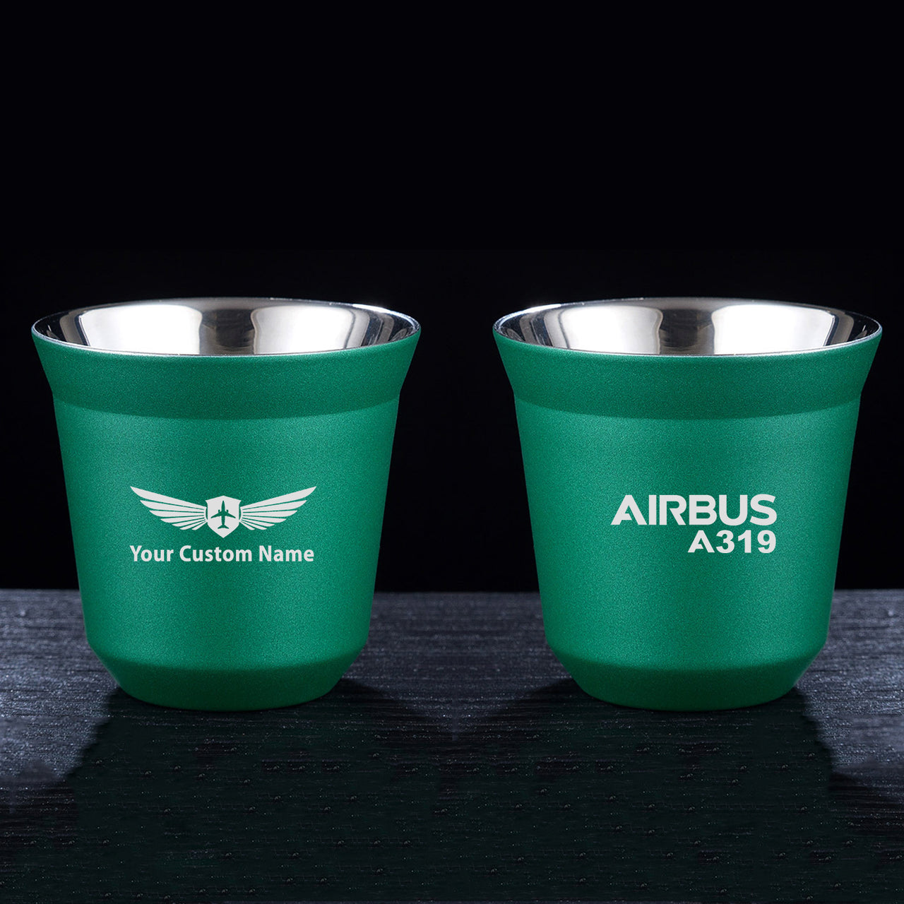 Airbus A319 & Text Designed Double Wall Stainless Steel Coffee Mugs