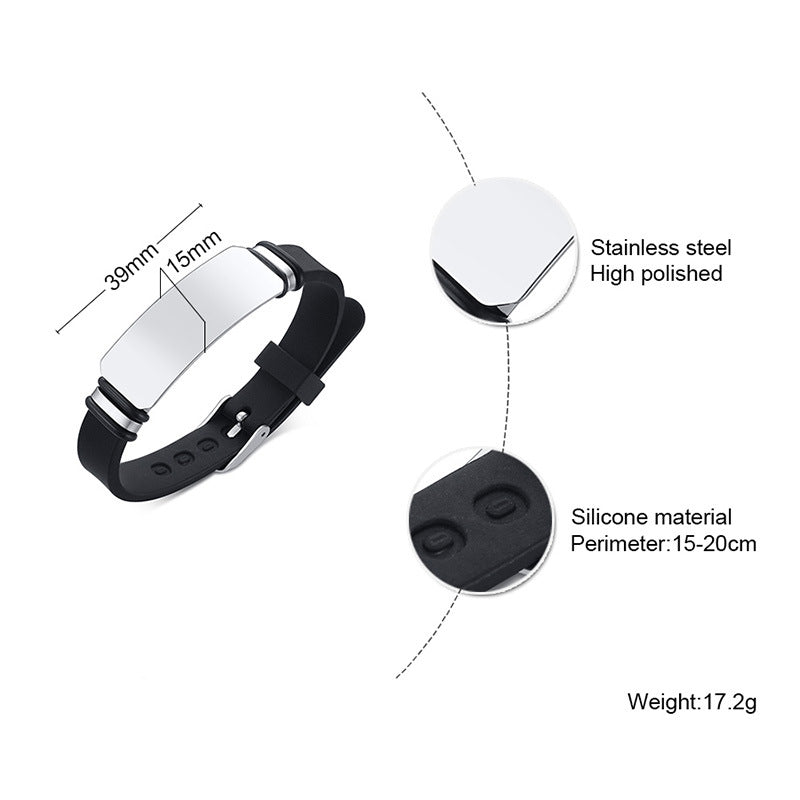 Your Custom Design Text Design  Men's Stainless Steel Curved Silicone Bracelet