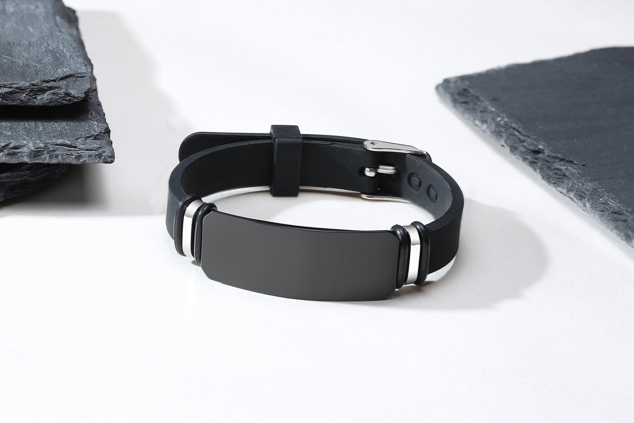 Your Custom Design Text Design  Men's Stainless Steel Curved Silicone Bracelet