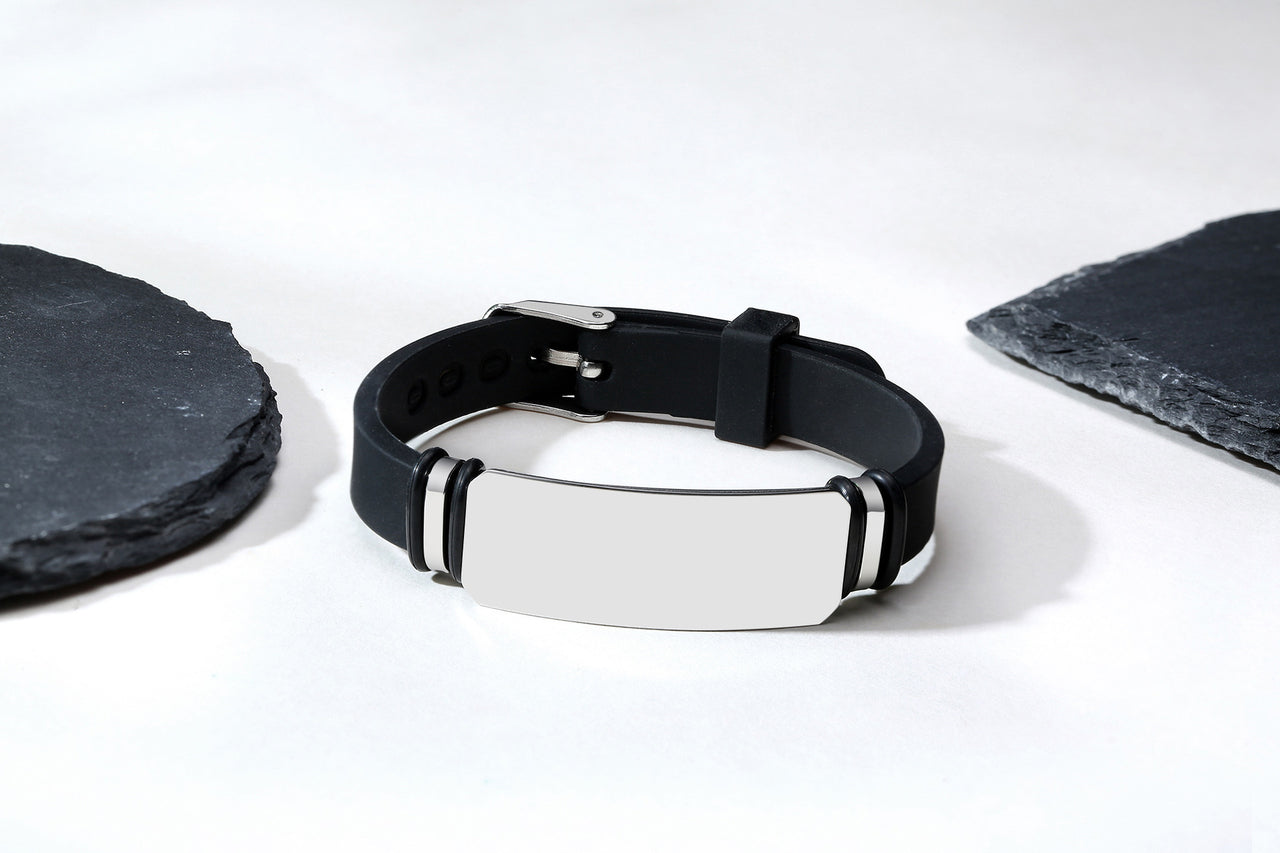 Your Custom Design Text Design  Men's Stainless Steel Curved Silicone Bracelet