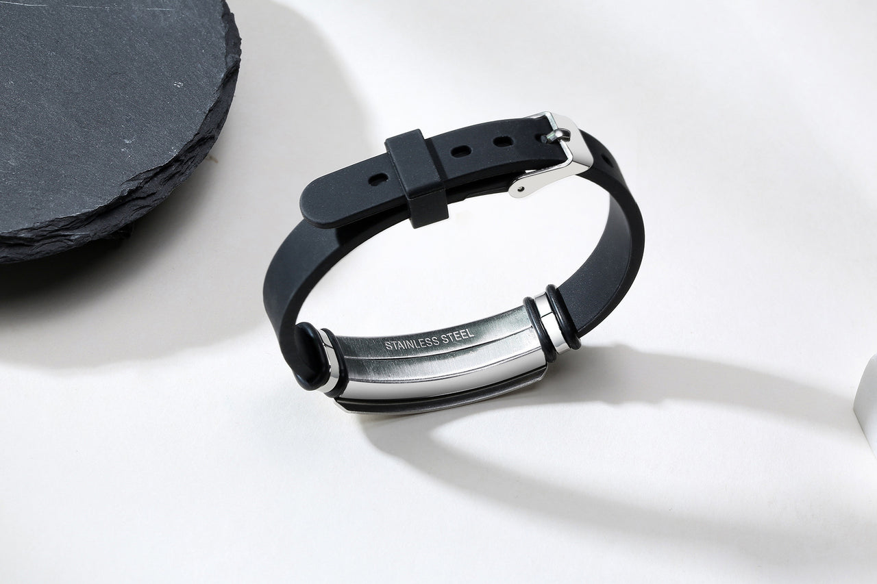 Your Custom Design Text Design  Men's Stainless Steel Curved Silicone Bracelet