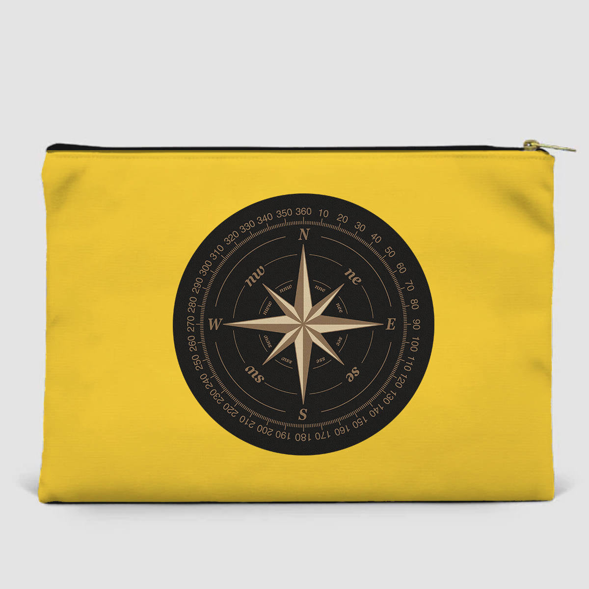 Black Vintage Style Compass Designed Zipper Pouch