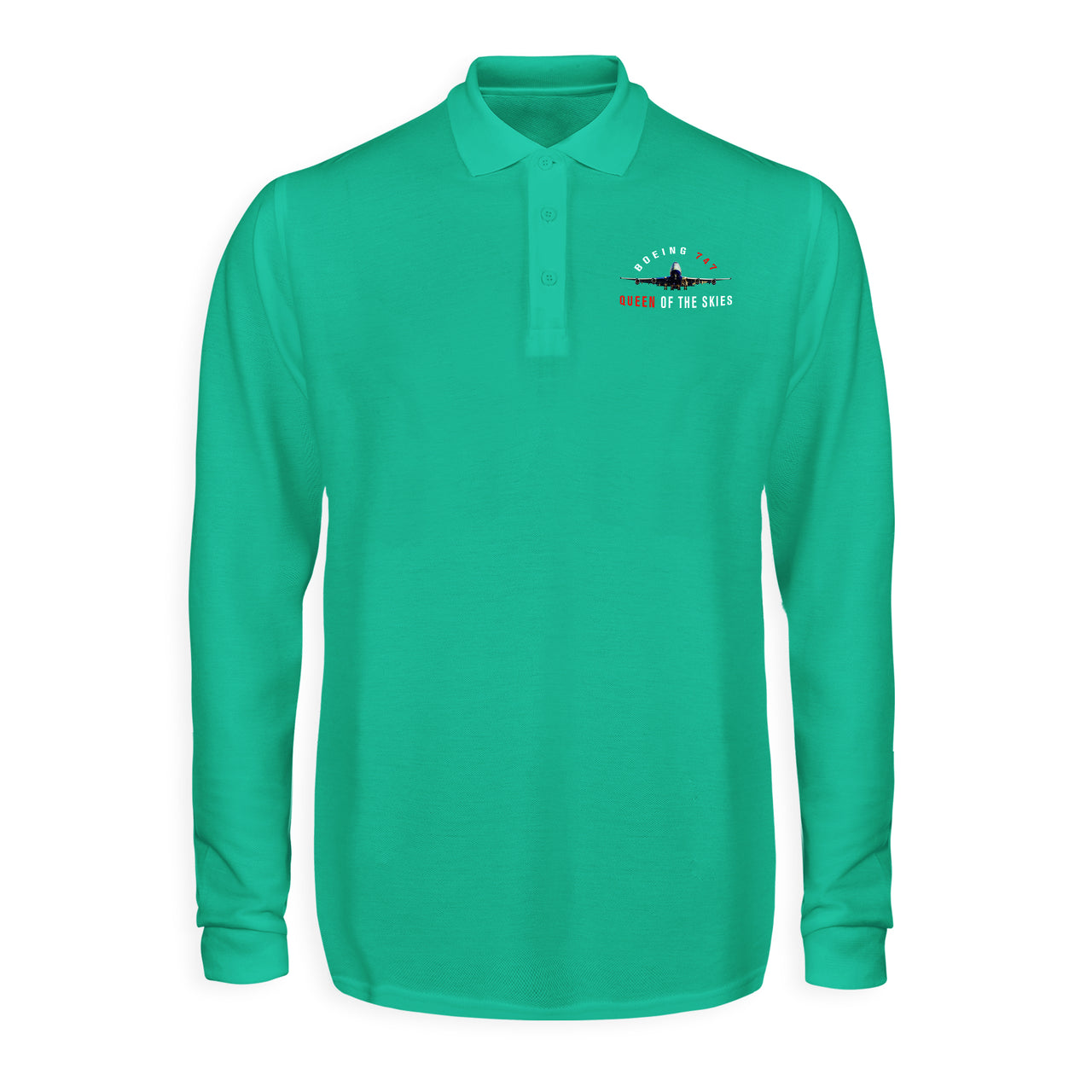 Boeing 747 Queen of the Skies Designed Long Sleeve Polo T-Shirts
