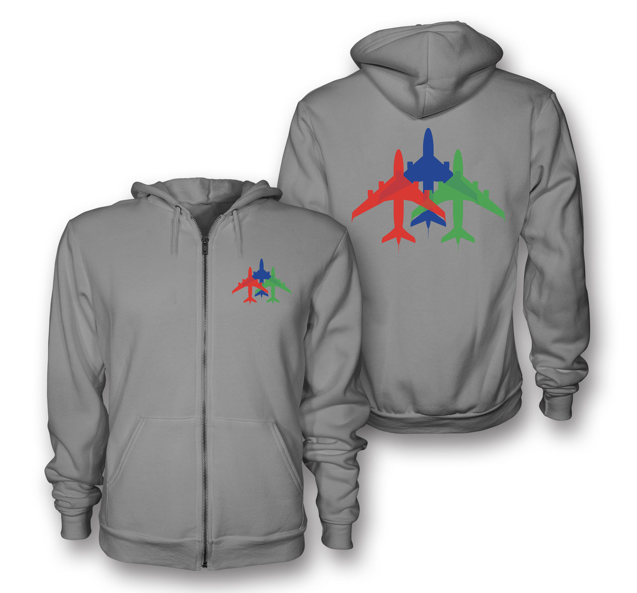 Colourful 3 Airplanes Designed Zipped Hoodies