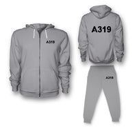 Thumbnail for A319 Flat Text Designed Zipped Hoodies & Sweatpants Set