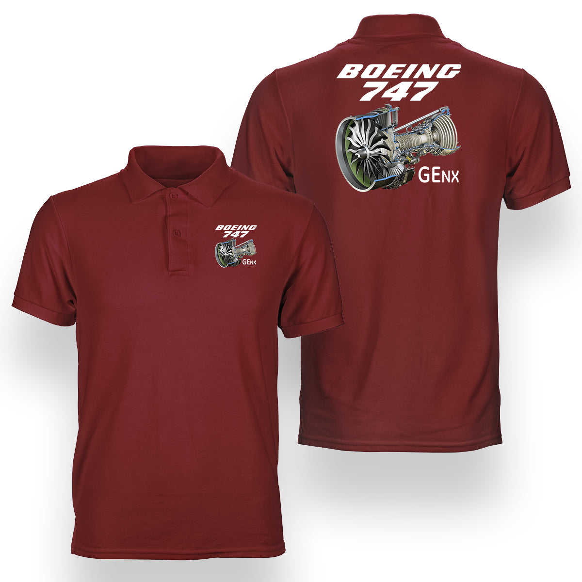 Boeing 747 & GENX Engine Designed Double Side Polo T-Shirts