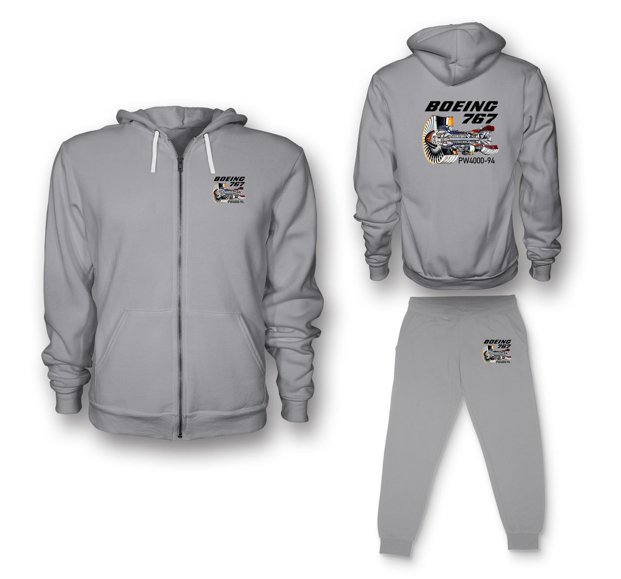 Boeing 767 Engine (PW4000-94) Designed Zipped Hoodies & Sweatpants Set