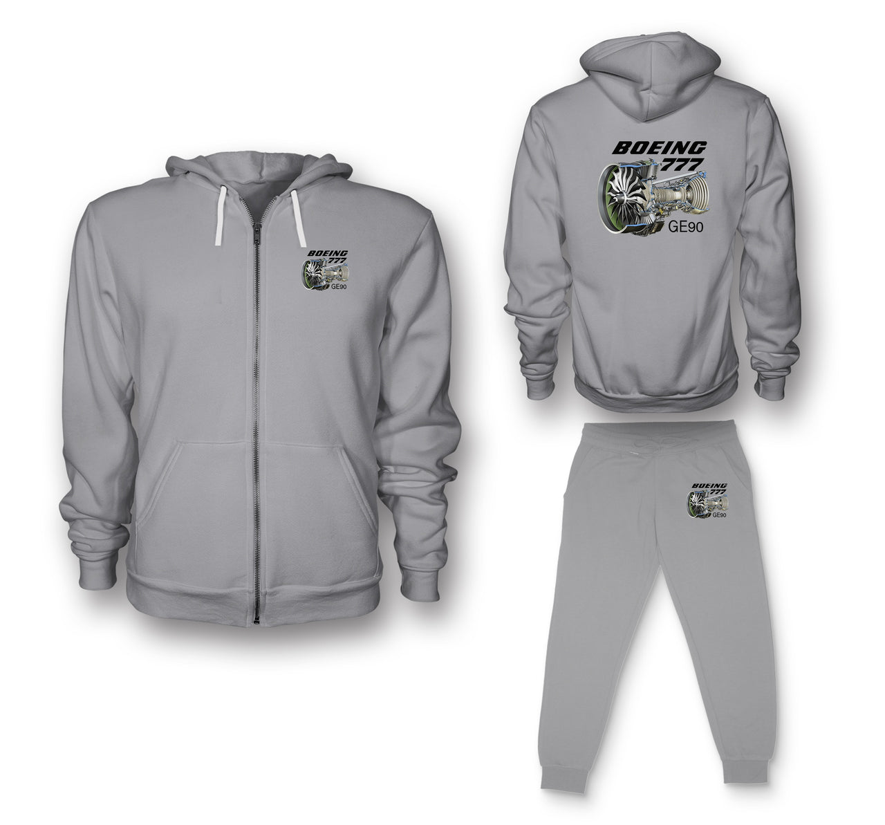 Boeing 777 & GE90 Engine Designed Zipped Hoodies & Sweatpants Set