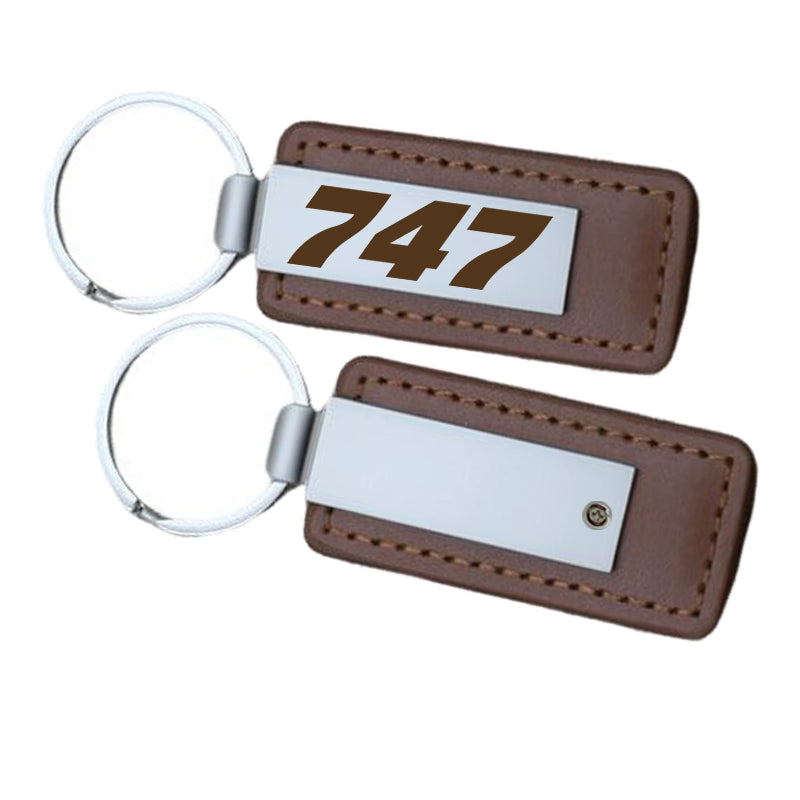747 Flat Text Faux Leather Key Chains