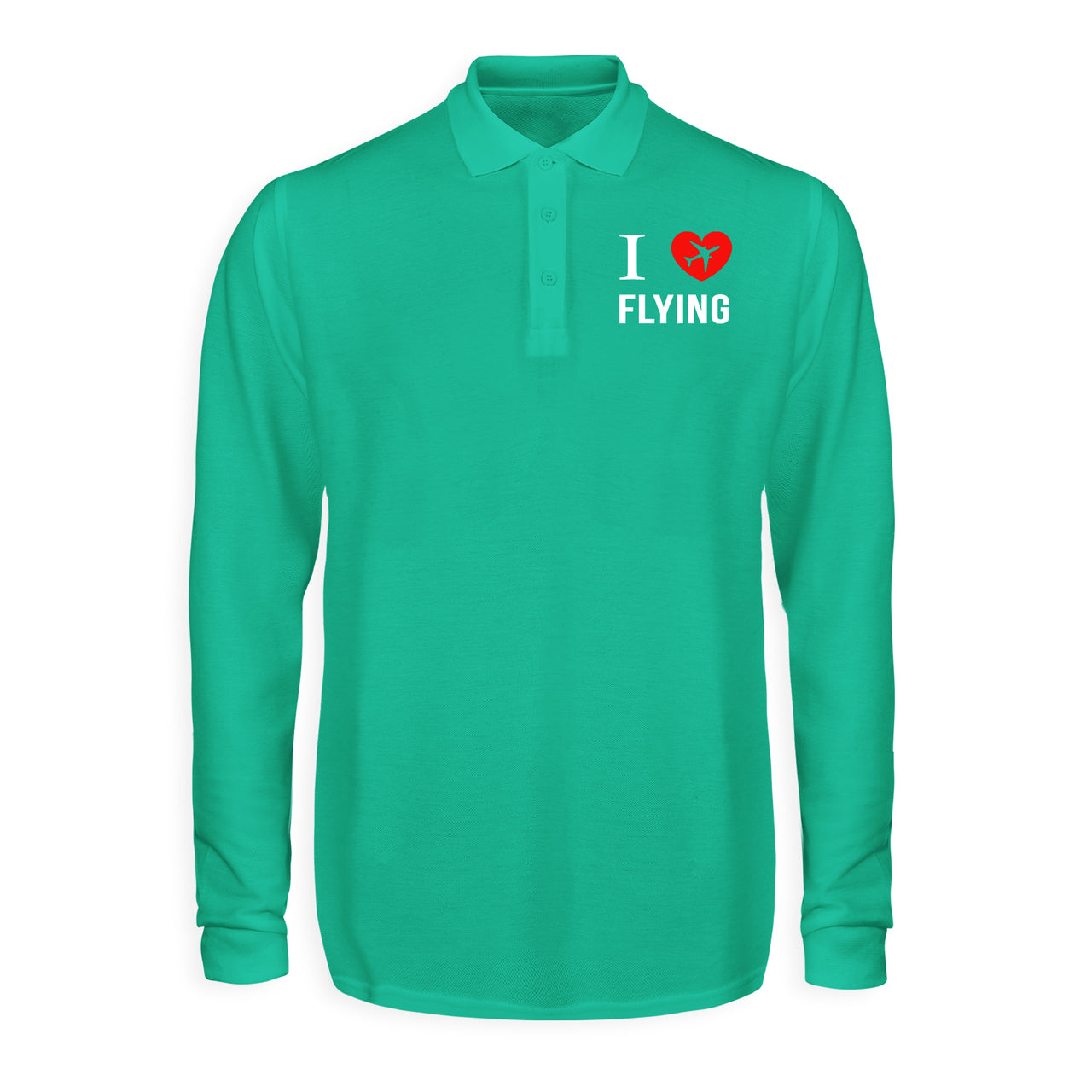 I Love Flying Designed Long Sleeve Polo T-Shirts