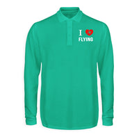 Thumbnail for I Love Flying Designed Long Sleeve Polo T-Shirts
