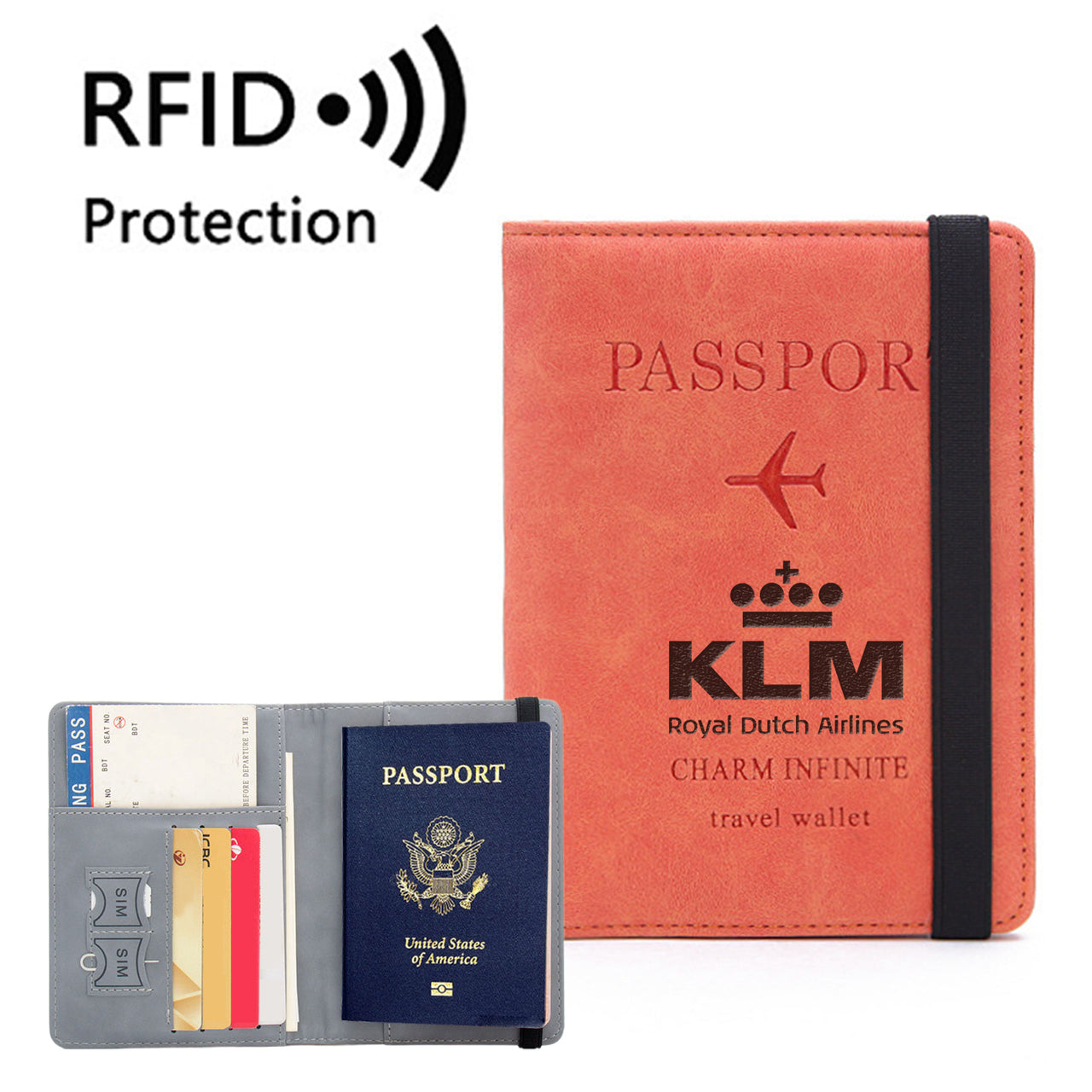 KLM Royal Dutch Airlines Designed Passport Cover Travel Wallet Passport Holder