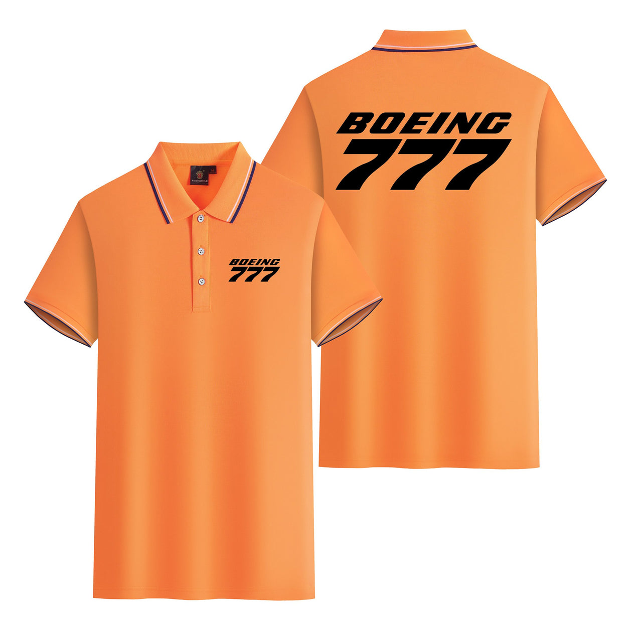 Boeing 777 & Text Designed Stylish Polo T-Shirts (Double-Side)