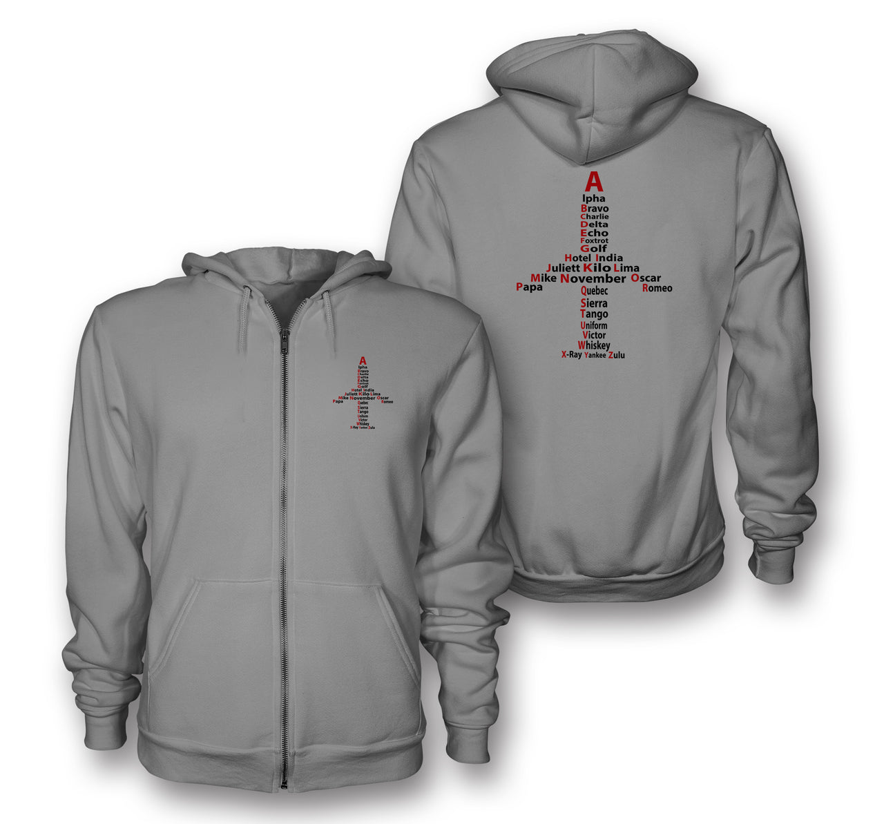 Airplane Shape Aviation Alphabet Designed Zipped Hoodies