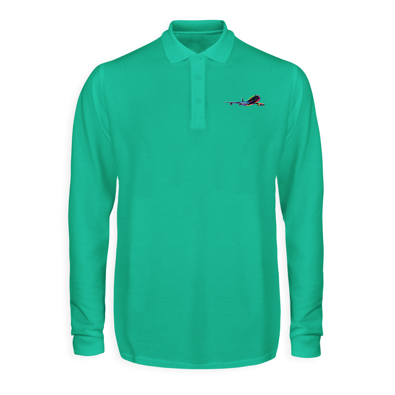 Multicolor Airplane Designed Long Sleeve Polo T-Shirts