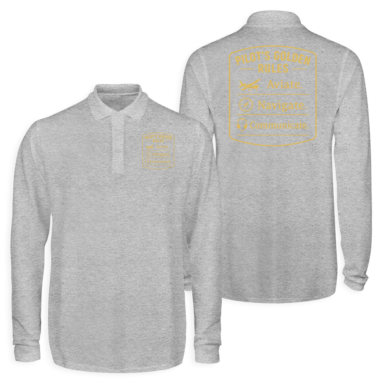 Pilot's Golden Rules Designed Long Sleeve Polo T-Shirts (Double-Side)