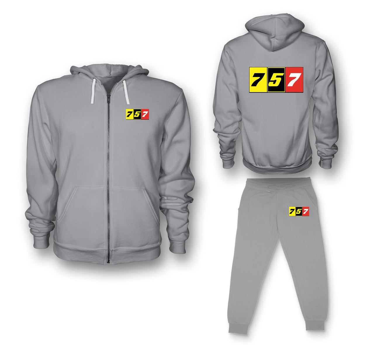 Flat Colourful 757 Designed Zipped Hoodies & Sweatpants Set