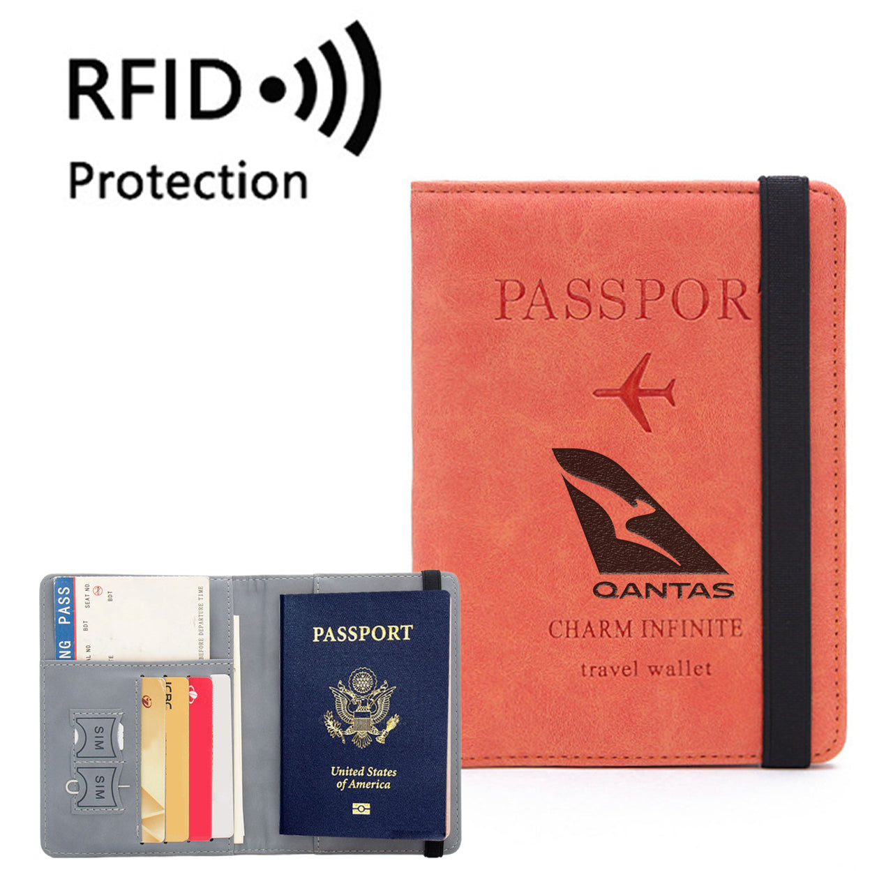 Qantas Airways Airlines Designed Passport Cover Travel Wallet Passport Holder