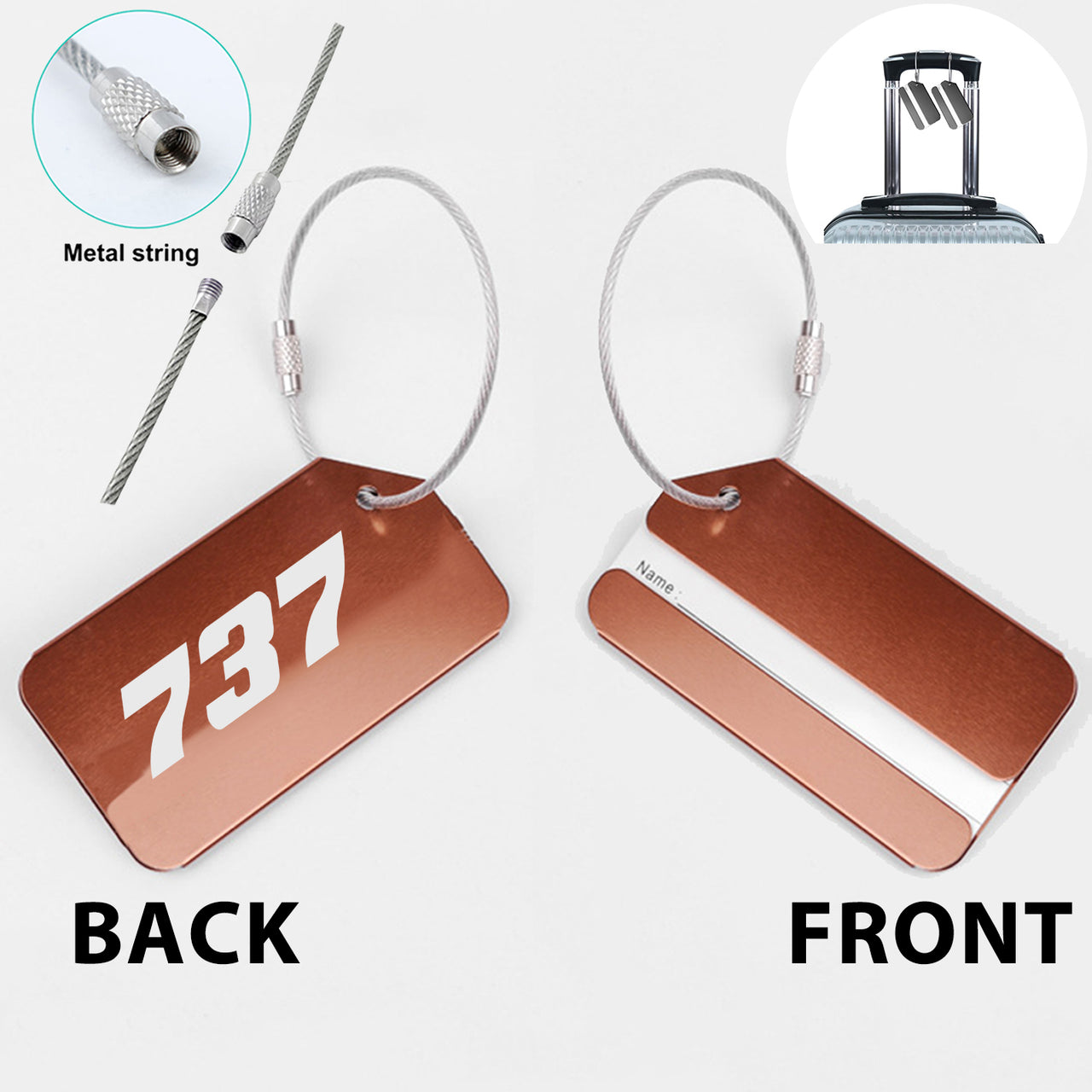 737 Flat Text Designed Fashion Metal Luggage Tags