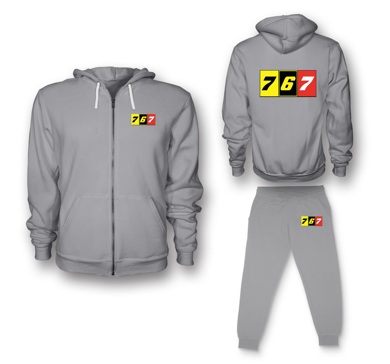 Flat Colourful 767 Designed Zipped Hoodies & Sweatpants Set