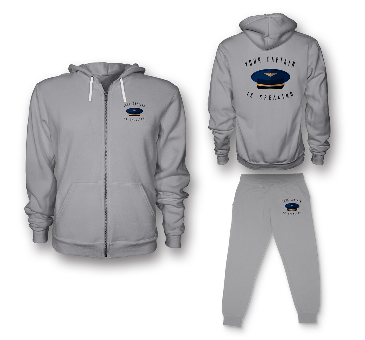 Your Captain Is Speaking Designed Zipped Hoodies & Sweatpants Set