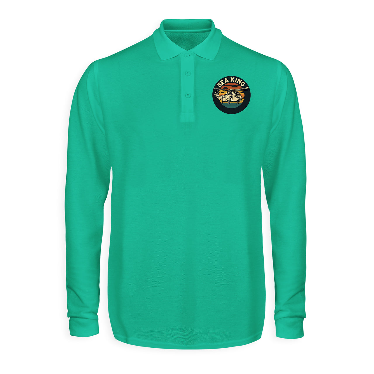 Sea King Helicopter Designed Long Sleeve Polo T-Shirts
