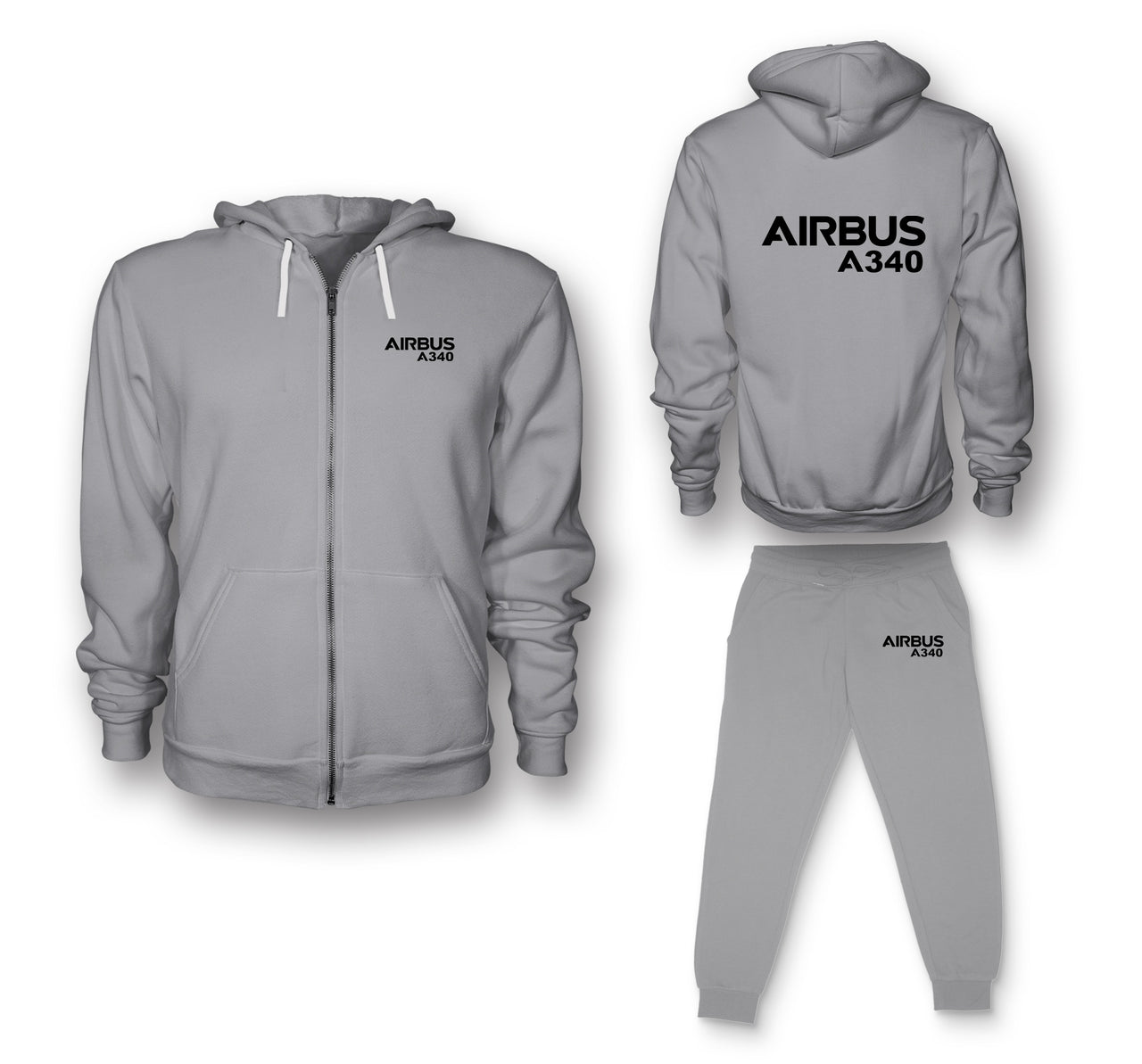 Airbus A340 & Text Designed Zipped Hoodies & Sweatpants Set