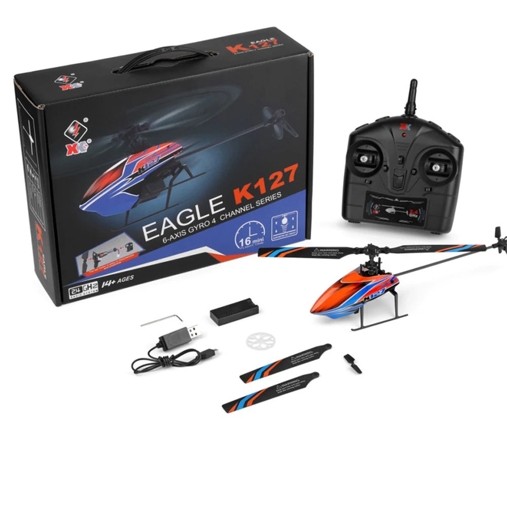 XK K127 4CH 6-axis Gyro Single Blade RC Helicopter RTF Remote Control Toy For Beginners
