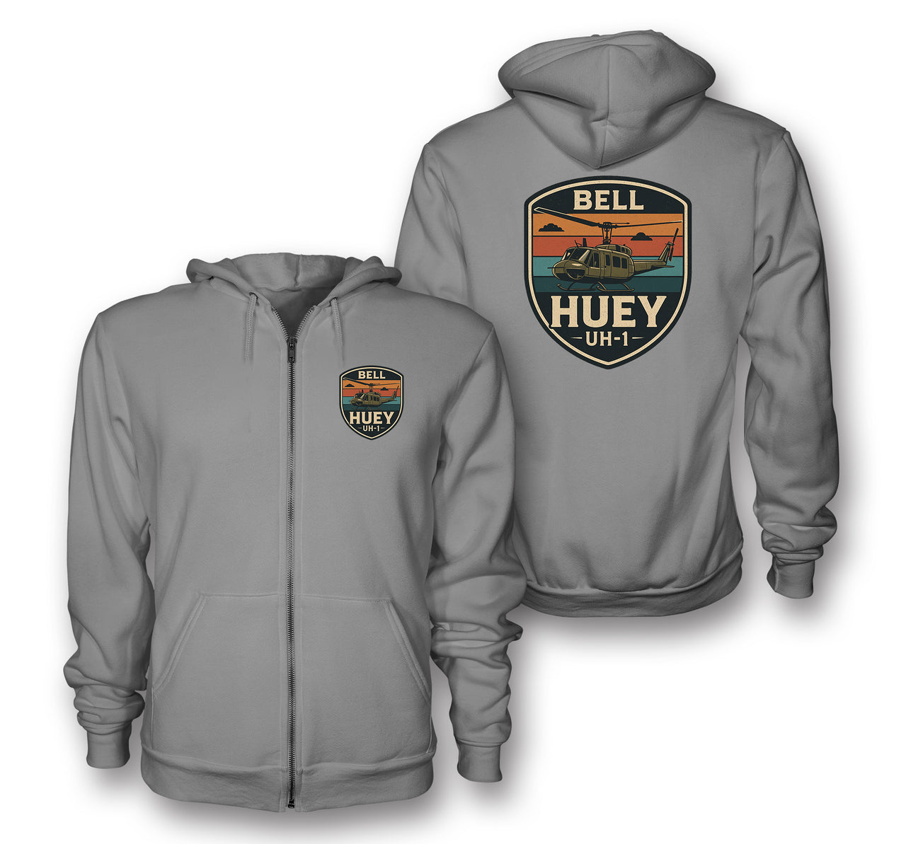 Retro BELL HUEY UH-1 Designed Zipped Hoodies