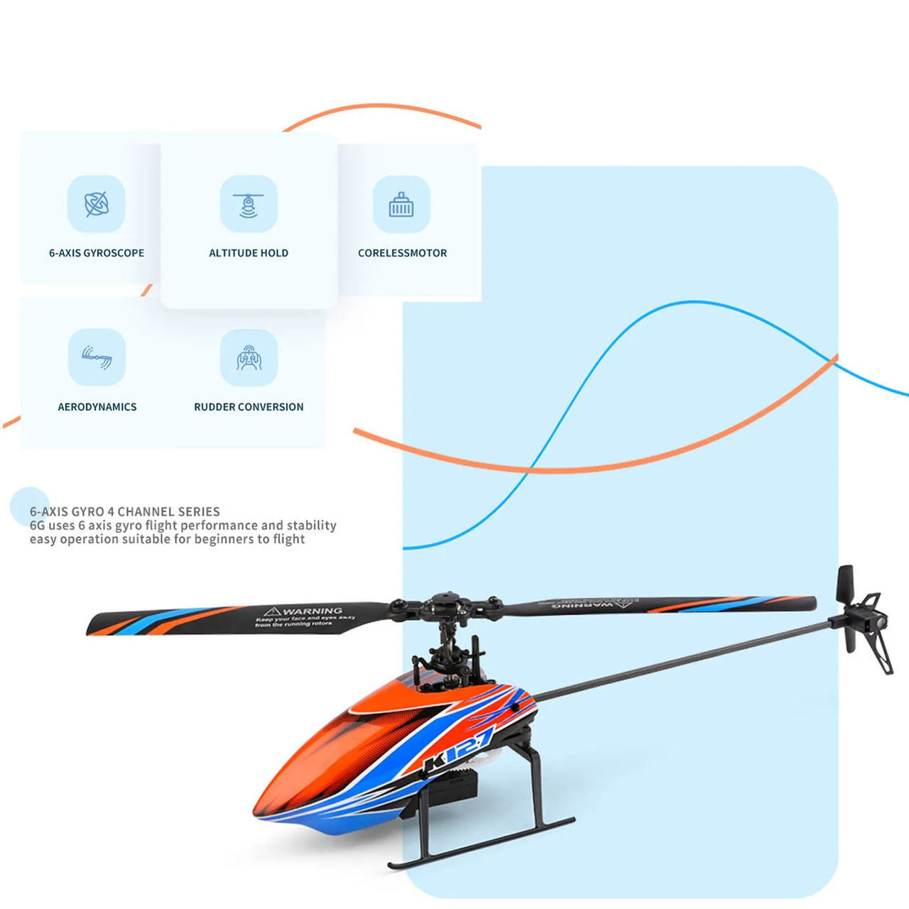 XK K127 4CH 6-axis Gyro Single Blade RC Helicopter RTF Remote Control Toy For Beginners