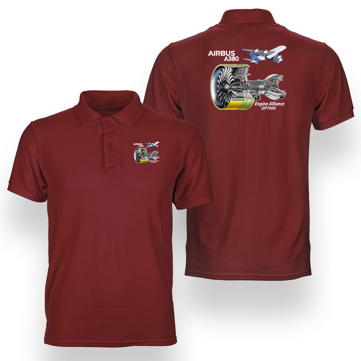 Airbus A380 & GP7000 Engine Designed Double Side Polo T-Shirts
