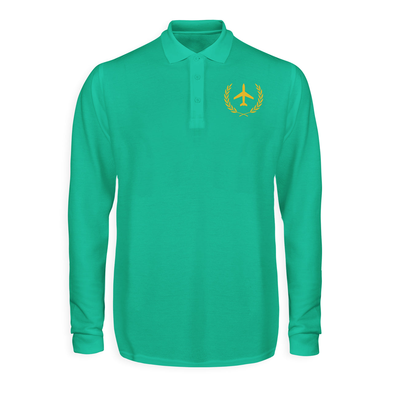 Leaf & Airplane Designed Long Sleeve Polo T-Shirts