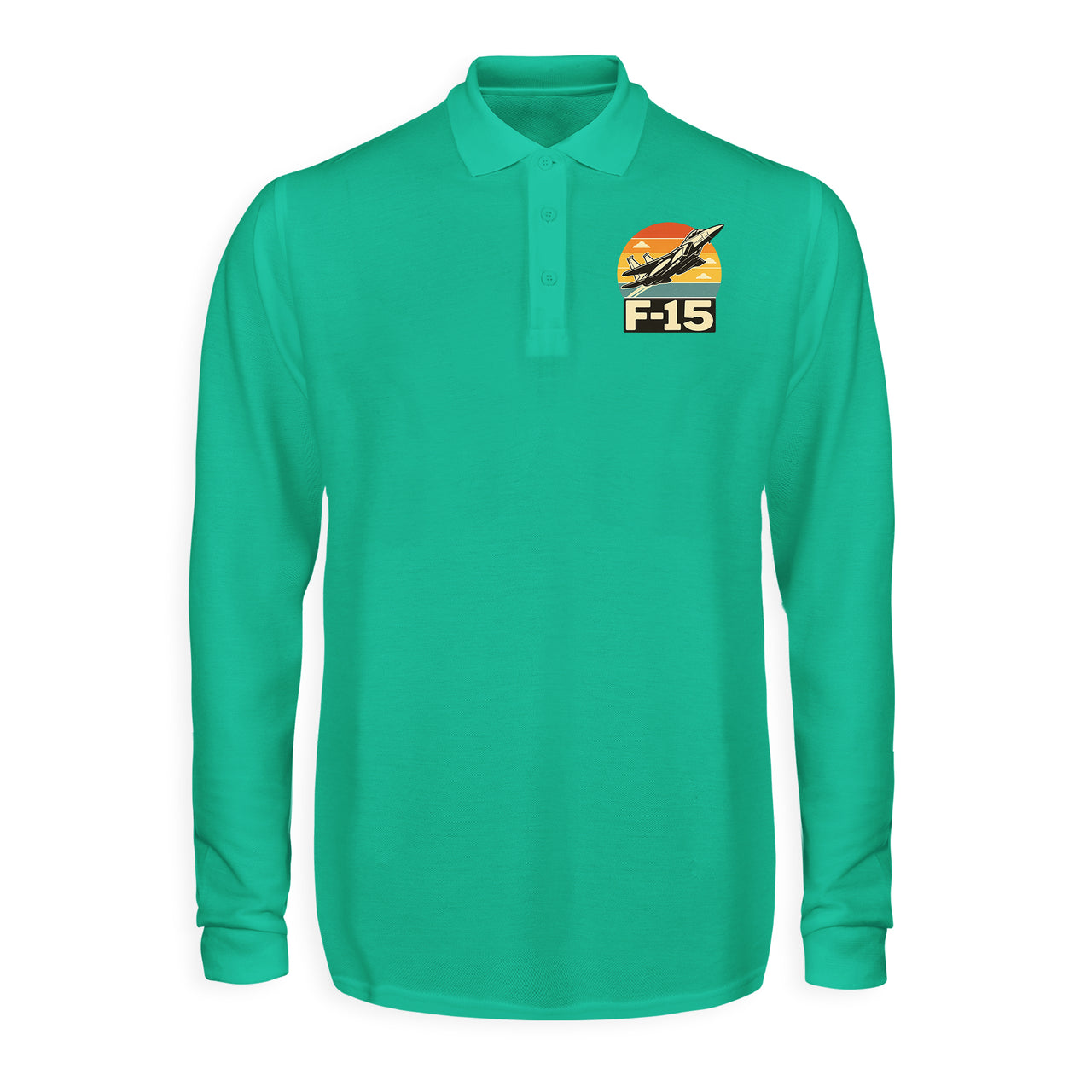 Retro Fighter Jet F15 Designed Long Sleeve Polo T-Shirts
