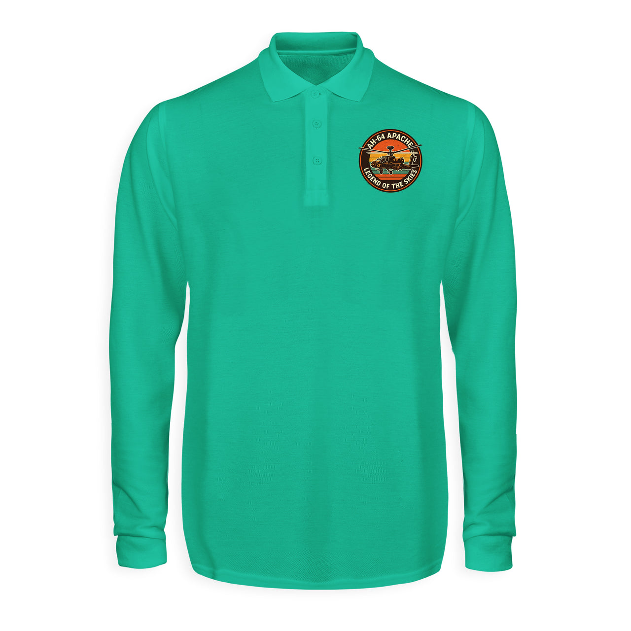 Retro Apache AH-64 Designed Long Sleeve Polo T-Shirts