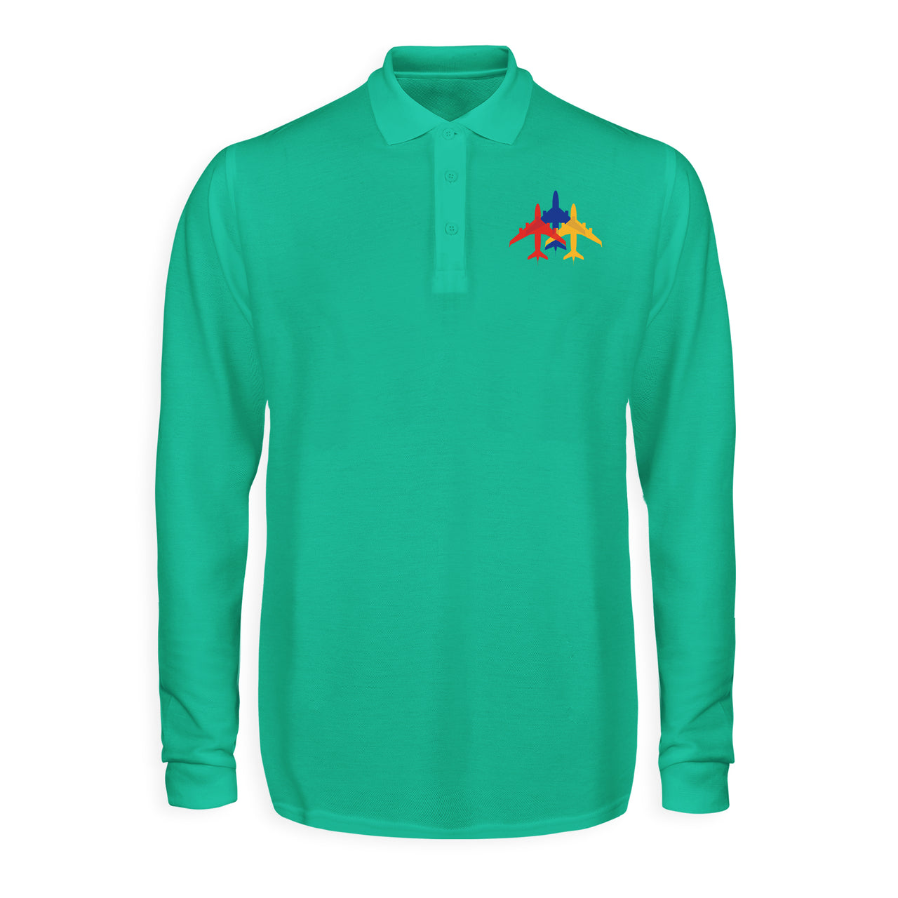 Colourful 3 Airplanes Designed Long Sleeve Polo T-Shirts