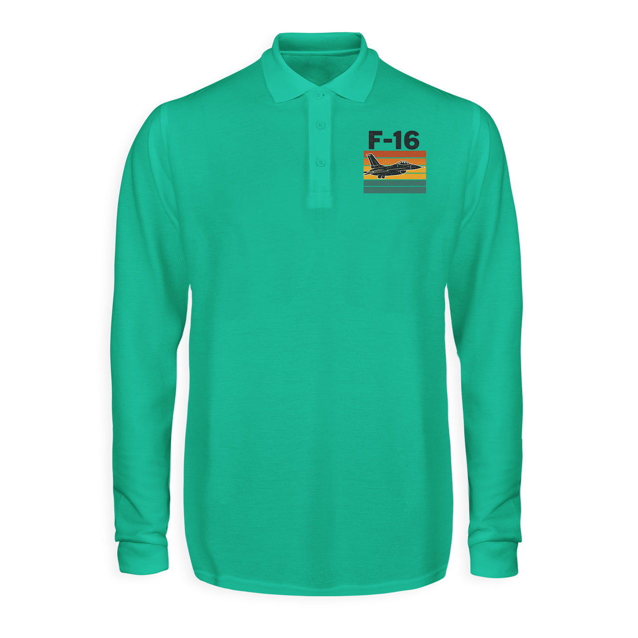 Retro Fighter Jet F16 Designed Long Sleeve Polo T-Shirts