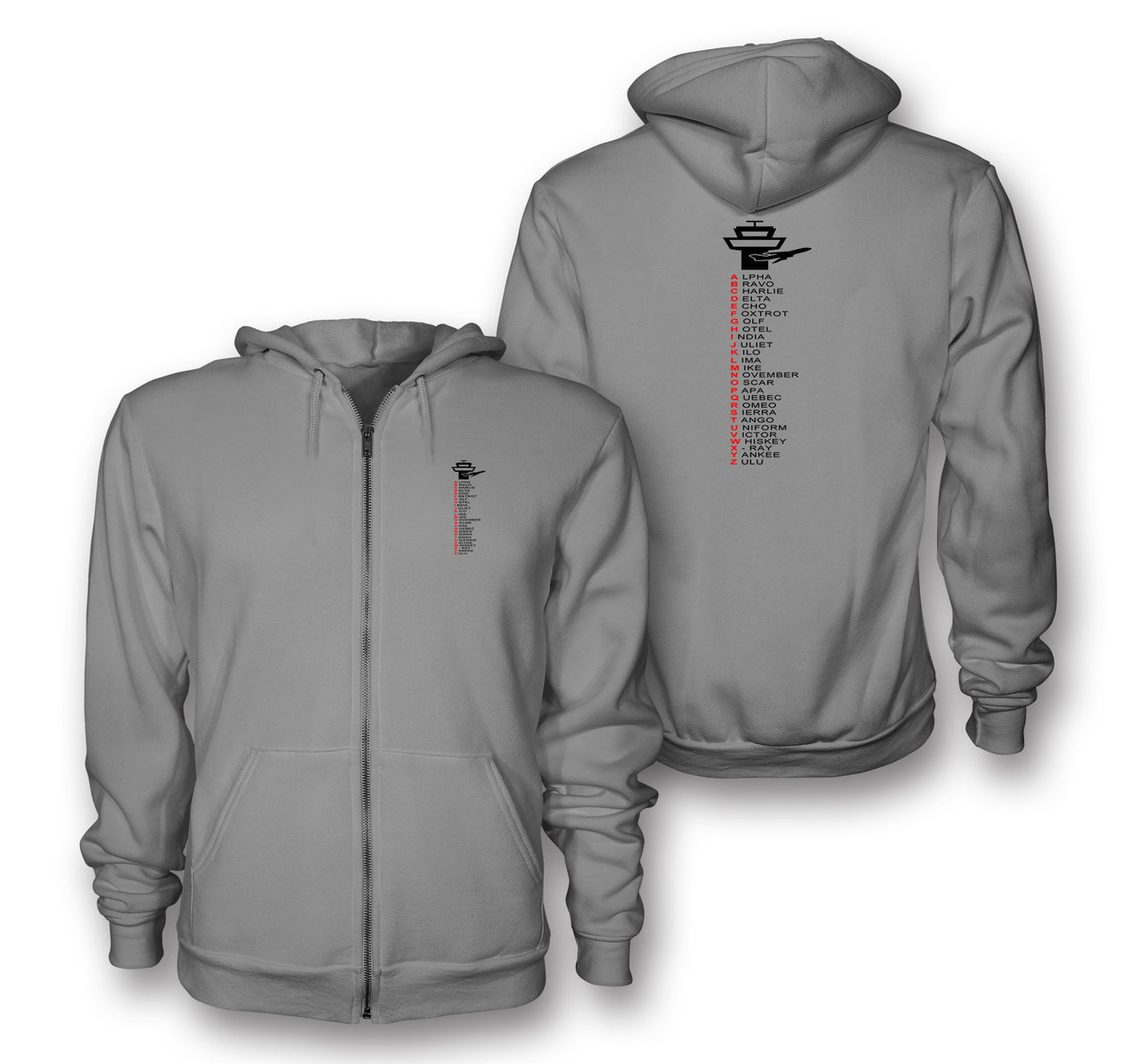 Aviation Alphabet Designed Zipped Hoodies