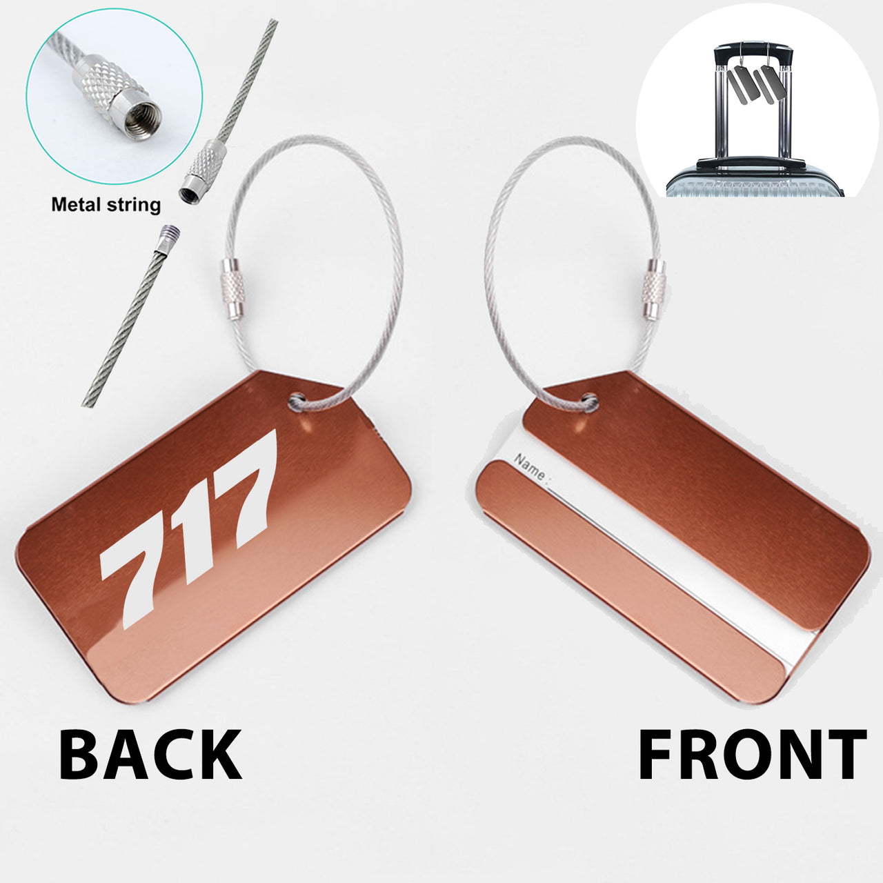 717 Flat Text Designed Fashion Metal Luggage Tags