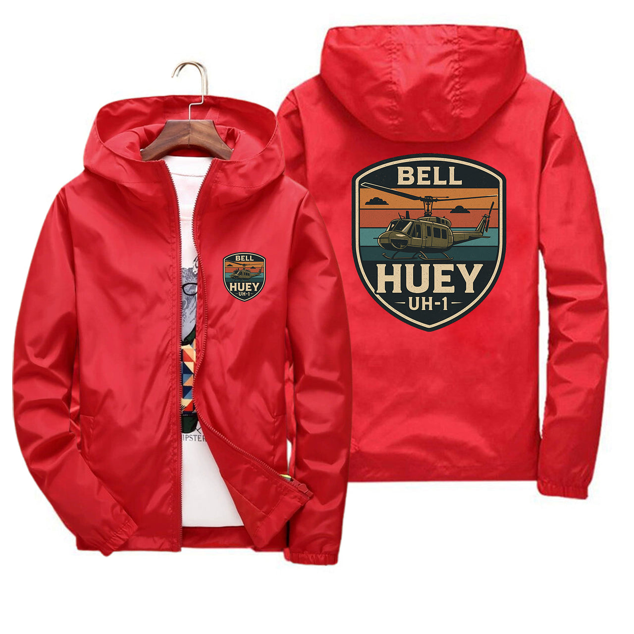 Retro BELL HUEY UH-1 Designed Thin Windbreaker Jackets