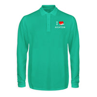 Thumbnail for I Love Aviation Designed Long Sleeve Polo T-Shirts