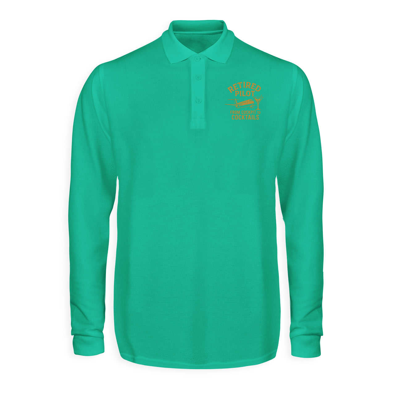 Retired Pilot & Coctails Designed Long Sleeve Polo T-Shirts