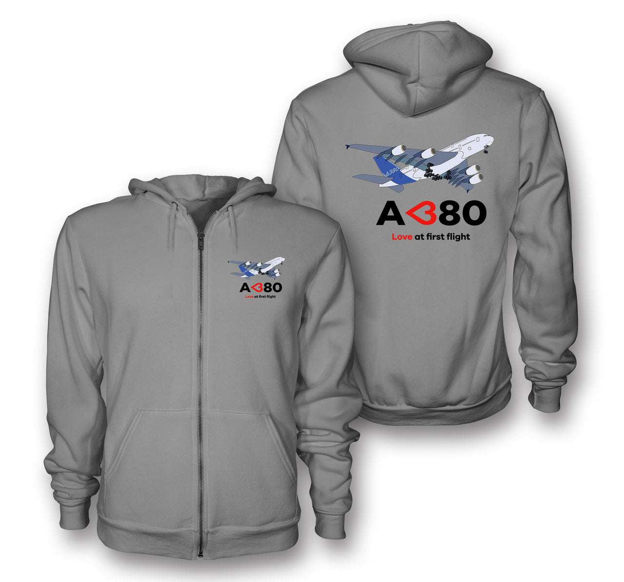 Airbus A380 Love at first flight Designed Zipped Hoodies