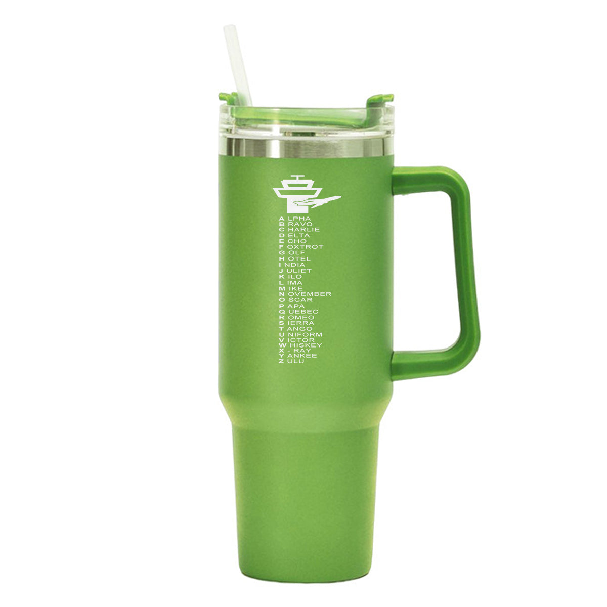 Aviation Alphabet Designed 40oz Stainless Steel Car Mug With Holder